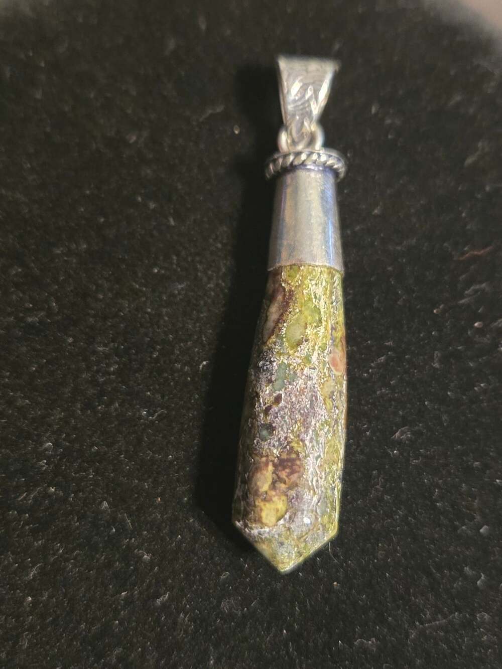 Artisan Sterling Silver Unakite Jasper Crystal Point Pendant